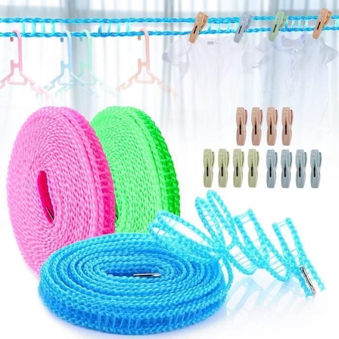 Corde à Linge en Nylon, Cordes à Linge Camping 3 Pcs 5M Corde à Linge pour L