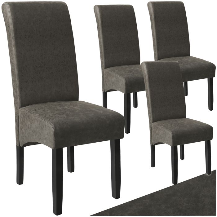 Tectake lot de 4 chaises aspect cuir - gris marbr&eacute; 403628