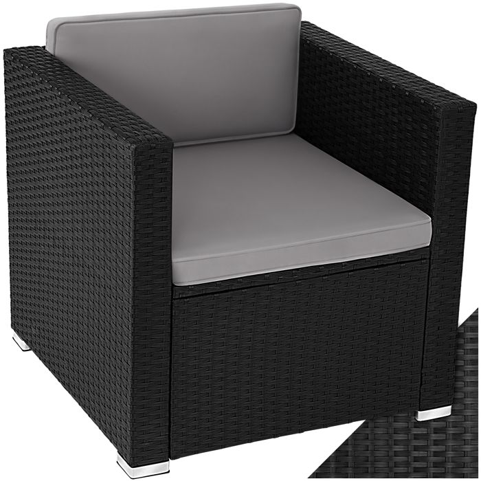 Fauteuil de jardin - TECTAKE - Assise de jardin en rotin LIGNANO avec coussin résistant aux rayons UV 70 x 69 x 65 cm - Noir