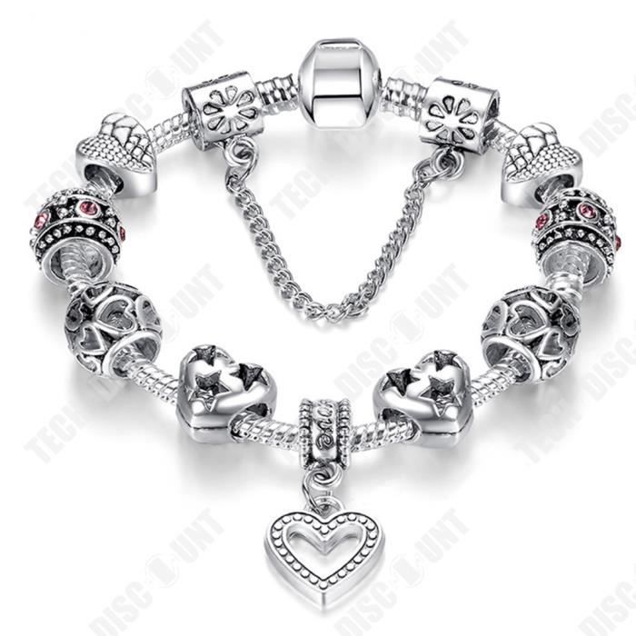 TD® Bijoux en alliage dégoulinant d'huile bracelet en perles en forme de coeur pour femmes pendentif en cristal bracelet femme 20CM