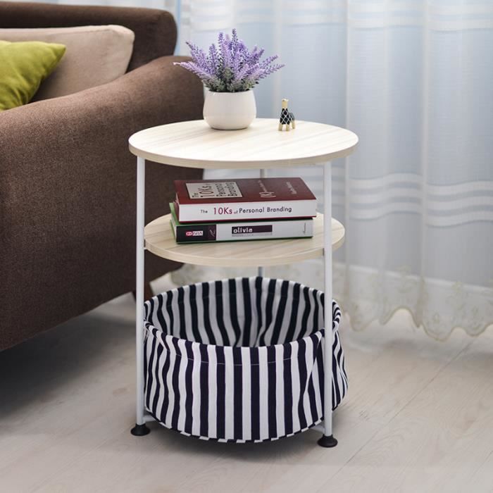 Table Basse Bout de Canapé avec Panier de rangement en Tissu amovible 3 Niveaux 41x41x53cm