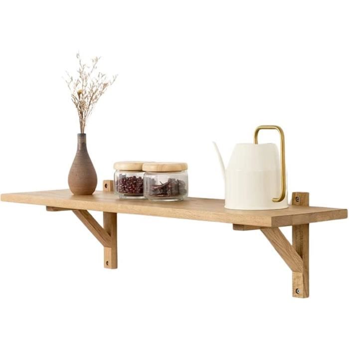 Étagère Murale En Bois Massif - 60 X 10 Cm - Chêne Coloré - Vintage - Design Rustique Naturel