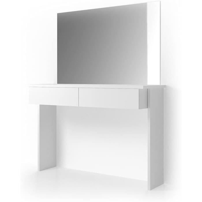 Coiffeuse Murale Blanche ML-Design 110x75cm Avec Miroir Et Rangement - Table Maquillage