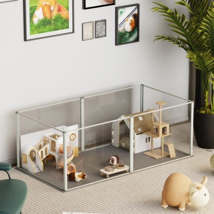 Meilleurs prix pour Enclos Lapin Intérieur Parc pour Petits Animaux Rongeur Chiot Cochon d'Inde - 6 Panneaux - 124x63x40cm