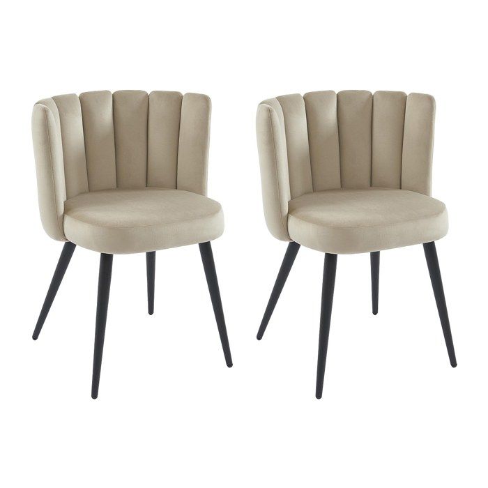 Lot De 2 Chaises PEGA Velours Beige Avec Accoudoirs - Design Pascal Morabito - Métal Et Contreplaqué - Confort Assuré