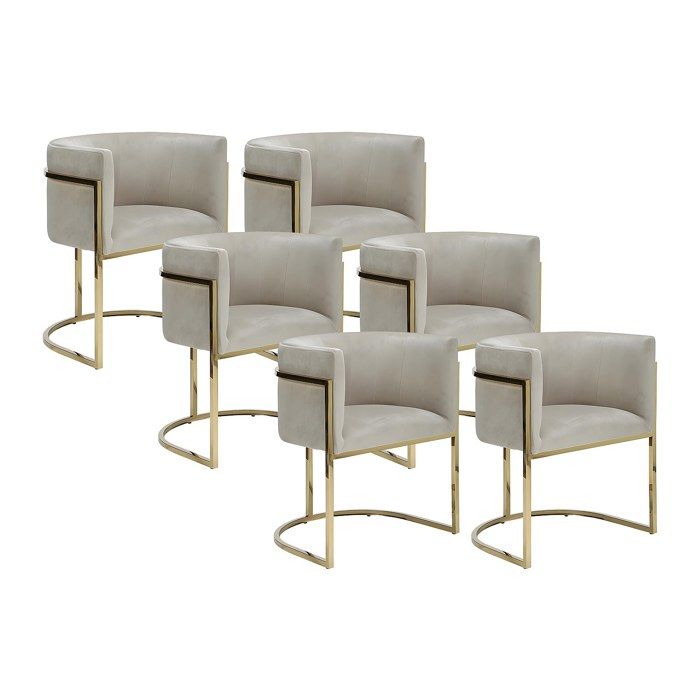 Lot de 6 chaises avec accoudoirs - Velours et acier inoxydable - Beige et doré - PERIA