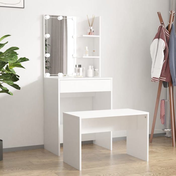 Coiffeuse Avec Tabouret Pour Enfants - Bois - 4 Tiroirs - Dimensions 70x40x110 Cm - Neuf Costway