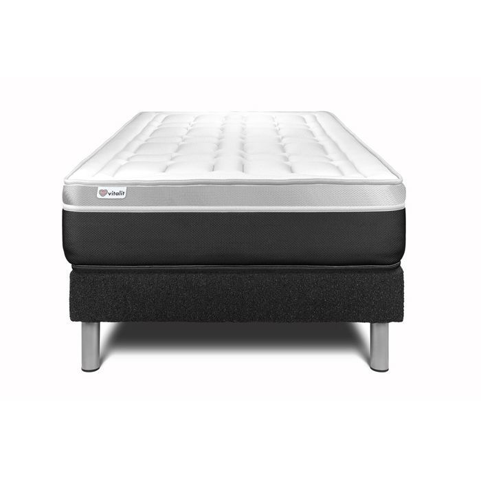 Ensemble Matelas Sommier 120x190 cm - Sommier Noir (en kit) - Vital Soft Noir