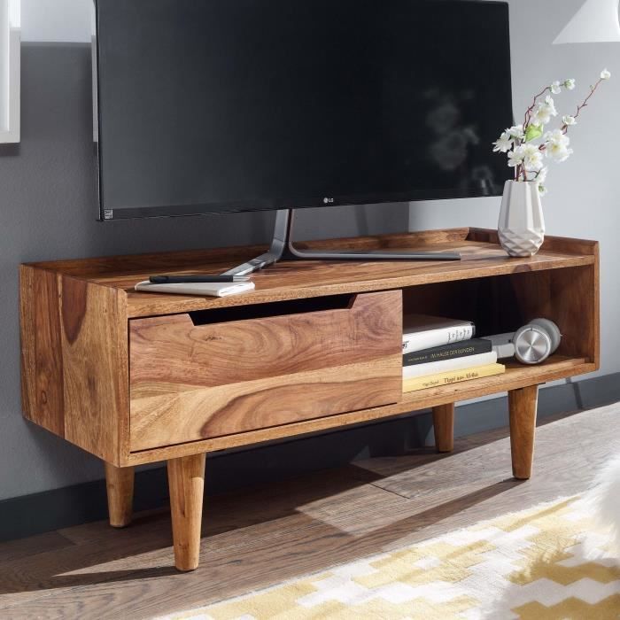 commode tv en bois wohnling - meuble tv lowboard 95x44x34 cm - design contemporain - marron