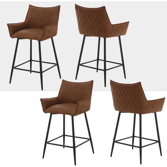 WOLTU Lot de 4 Tabourets de Bar Tabouret Bistro Rembourré Chaise Haute en Similicuir Pieds en Métal Marron W0ATT0107-4