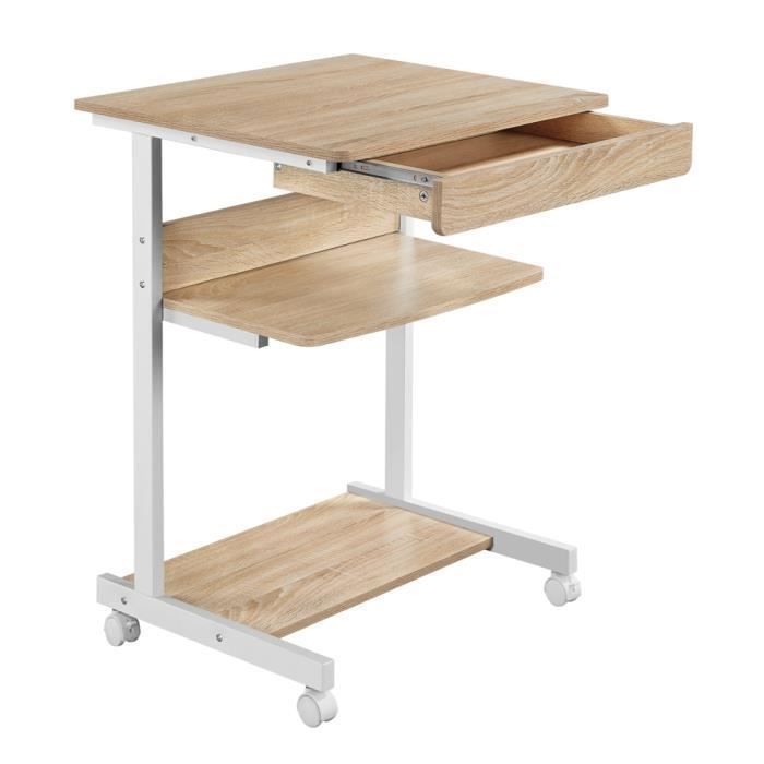 Bureau dOrdinateur Portable Roulant YAHEETECH - Chêne Clair - 1 Tiroir et 2 Etagères Bureau dOrdinateur Portable Roulant YAHEETECH - Chêne Clair - 1 Tiroir et 2 Etagères