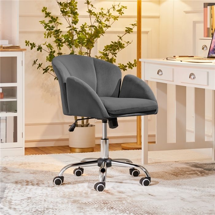 Fauteuil de Bureau Design Fleur en Similicuir-Réglable en Hauteur Dossier InclinablePour Bureau/Bibliothèque-Gris foncé-YAHEETECH