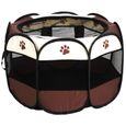 Cage pliable portable pour chien de compagnie, exercice et tente de jeu, couverture en maille pour usage intérieur / extérieur marro-1