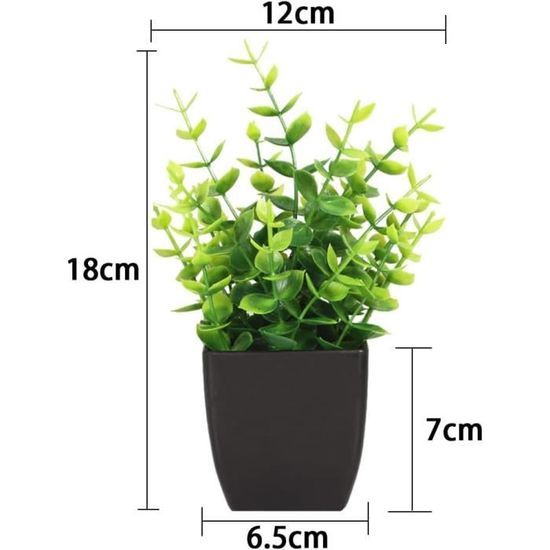 Lot De 4 Plantes Artificielles Miniatures En Pot - Déco Table, Bureau Ou Salle De Bain - Plastique Vert - 22 Cm