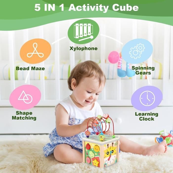 Cube d'Activité Bébé Jouet Bebe 1 an, Jouets Éveil Montessori Cadeau Enfant  Garçon Fille 1 2 3 Ans, 8 en 1 Jeux Bebe en Bois a[435] - Cdiscount Jeux -  Jouets