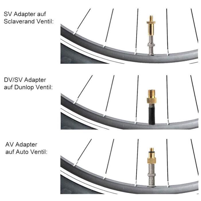 24 pièces / ensemble de valve de vélo SV AV DV adaptateur vélo à voiture  valve joint anneau vélo pompe adaptateur vélo pneu pompe ad