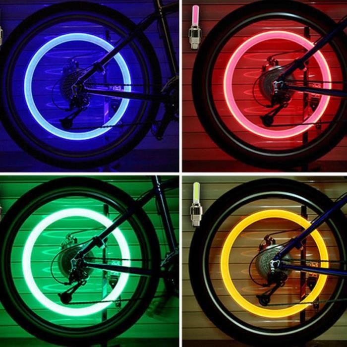Lot De 2 Bouchons De Valve LED Pour Vélo – éclairage Bleu, Allumage Automatique En Mouvement, étanche, Pour Route Et Ville