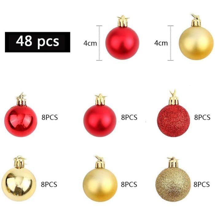 Boules De Noël En Verre Boule De Noel Rouge, 48 Boule De Noel Or