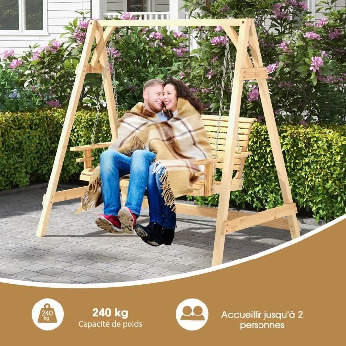 Balancelle de Jardin en Bois 2 Places DREAMADE Charge 240KG