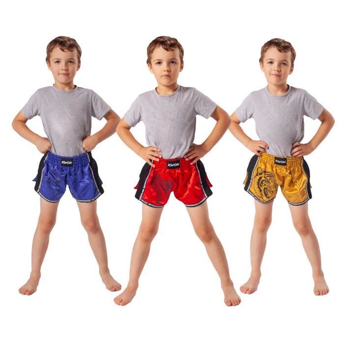 Short De Boxe Thaï Pour Enfant Garçon - Muay Thai, MMA - Taille 5 à 16 Ans - Polyester, Fente Latérale, Ceinture élastique