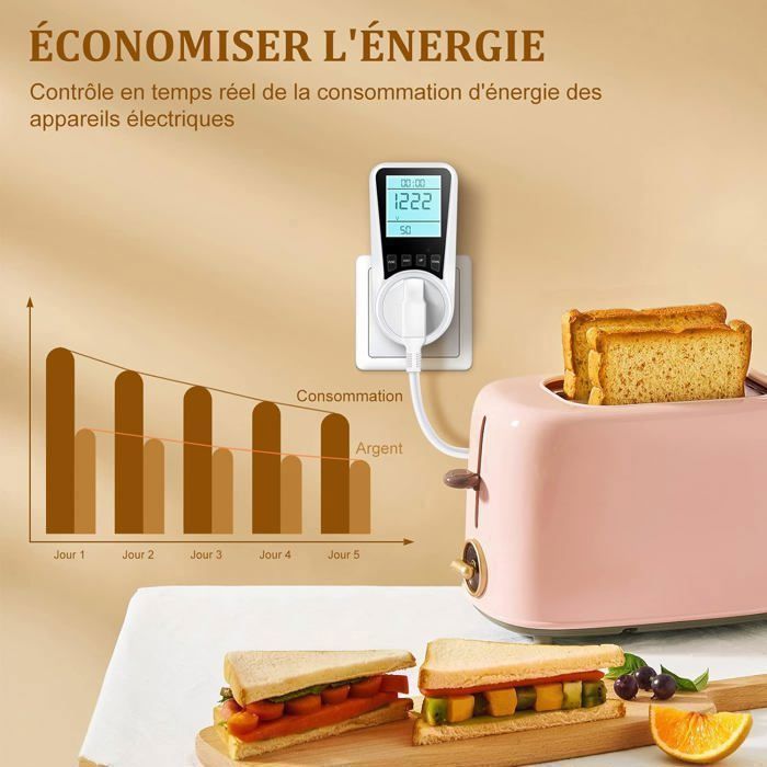 WATTMÈTRE COMPTEUR CONSOMMATION D'énergie Electrique Prise Française  Économies EUR 24,99 - PicClick FR