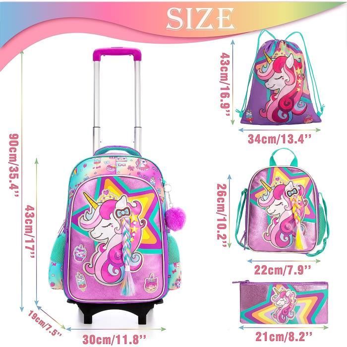 HTgroce Cartable a Roulette Fille 42cm Sac a Roulette Fille
