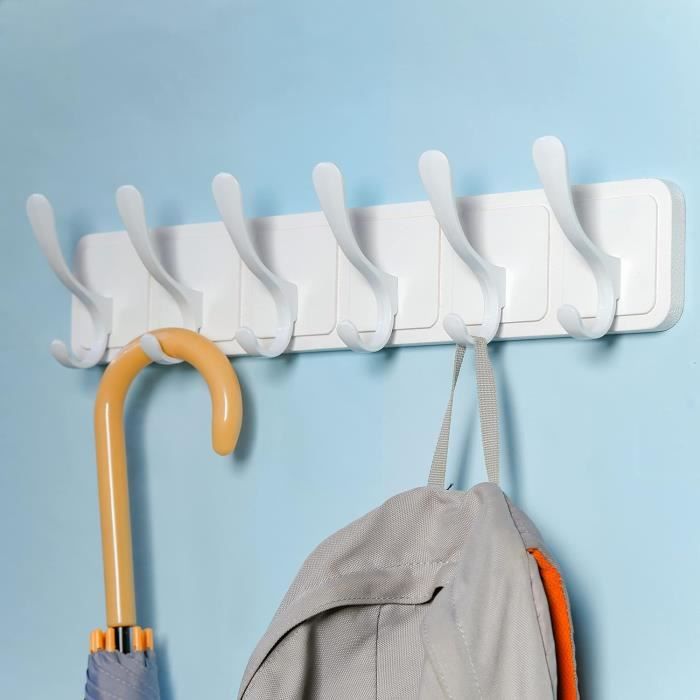 Porte-Manteau Mural SKOLOO 6 Crochets – Style Scandinave Bois Blanc Sculpté, Design Géométrique, Robuste Pour Entrée, Chambre, Cuisine