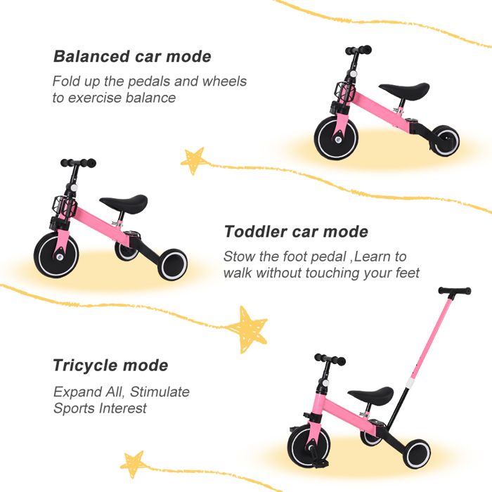Tricycle en avec barre de poussée rose,XUEXINGJIA Cdiscount