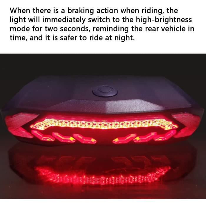 Feu arriere de velo 5 en 1 avec Clignotants VTT Alarme antivol LED Feu arriere etanche avec 6 Modes d eclairage Telecommande po A163 Cdiscount Sport