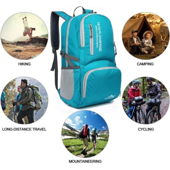 35L Sac a Dos leger Voyage Packable Impermeable Sac Sport pour Camping randonnee Trekking exterieur Homme Femme Bleu Clair Cdiscount Sport
