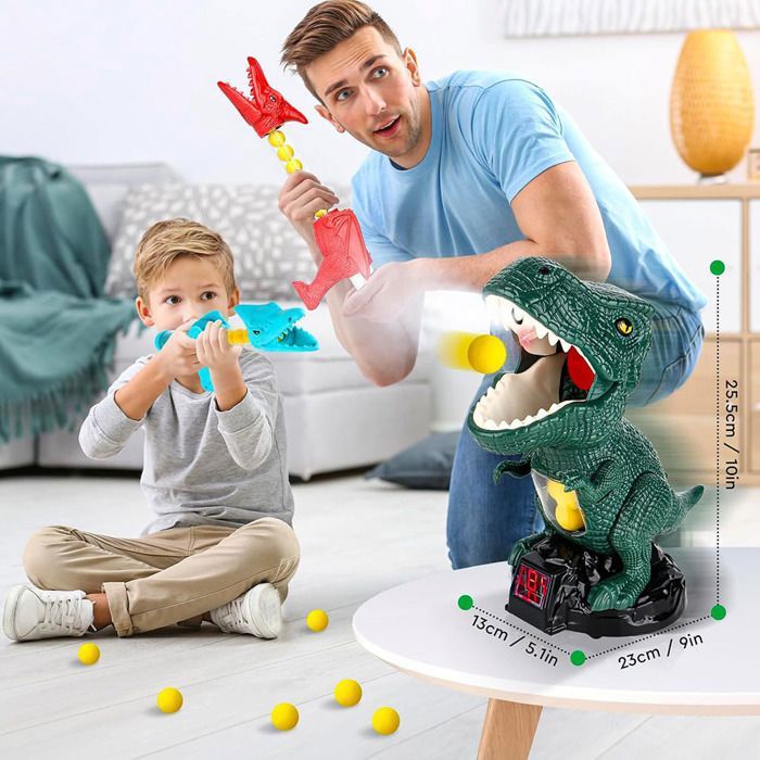 Ulikey Jeu De Tir Dinosaure - 2 Pistolets + 48 Balles - Cible Mobile LED Pour Enfants 5+ Ans - Cadeau Anniversaire Noël