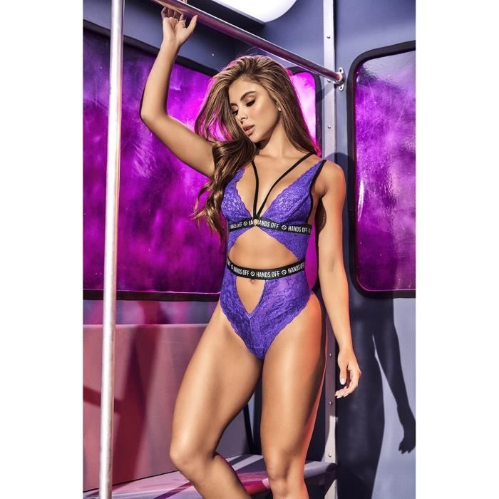 Ensemble Body Nuisette Violet Avec Brillants + String - Dentelle Transparente - Taille Unique - Neuf Avec étiquettes