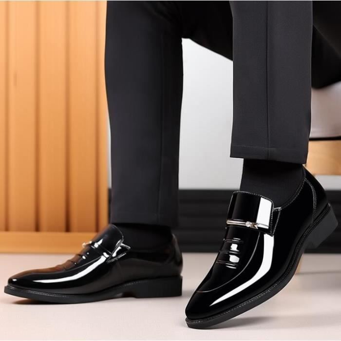 Derby Cuir Verni Chaussure Homme Noir PU artificiel Semelle en caoutchouc Elegantes et polyvalentes