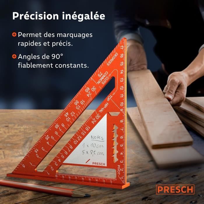 Équerre de menuisier 180mm Surface innovante effaçable Aluminium