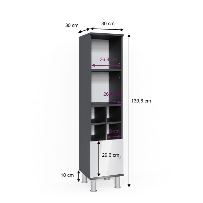 Armoire De Salle De Bain Fynn Vicco – Blanc Mat – 1 Porte, 6 étagères – 130 Cm