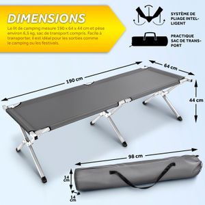 Homecall Lit De Camp Pliable XXL Gris/Bleu - Lit D'Appoint Portable 212x80cm