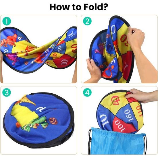 Jeu De Fléchettes Double Face Dinosaures - 66cm Pliable Avec 12 Balles Collantes, Pour Enfants Et Adultes