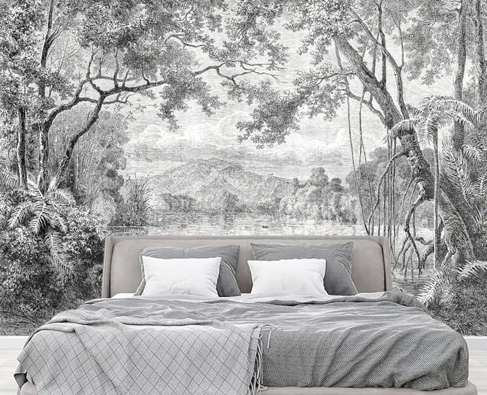 Papier Peint Panoramique Jungle Noir Et Blanc Papier Peint Intissé ...