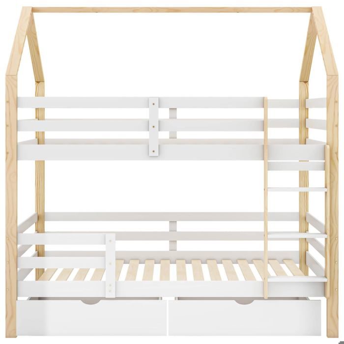 DRIPEX Lit superposé 90x200cm avec échelle pour enfants et adolescents, lit  d'enfant avec clôture,cadre de lit en pin massif,naturel - Cdiscount Maison