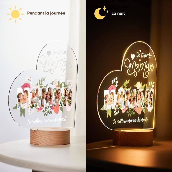 Cadeau de Noël pour maman, lumières LED personnalisées en forme de coeur,  cadeaux veilleuse 3D personnalisés en forme de coeur pour une mère  amoureuse, lampe LED personnalisée pour décoration d'intérieur 