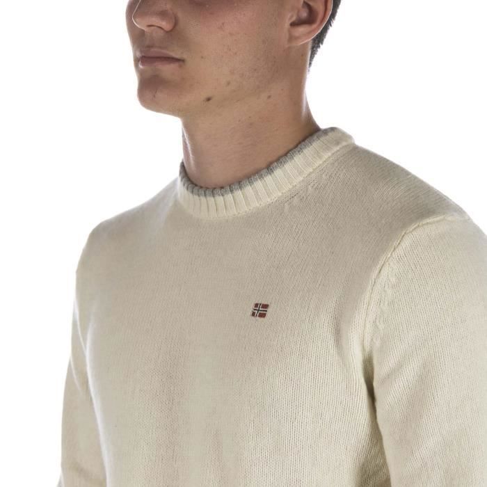 Pull Napapijri Dain Beige NAPAPIJRI Homme Maille de laine d agneau Coupe Regular Beige Cdiscount Pret a Porter