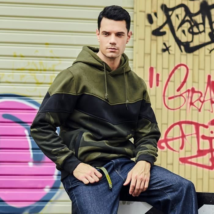 Sweat Homme Capuche Motif Camouflage Swaetshirt Homme Hip Hop