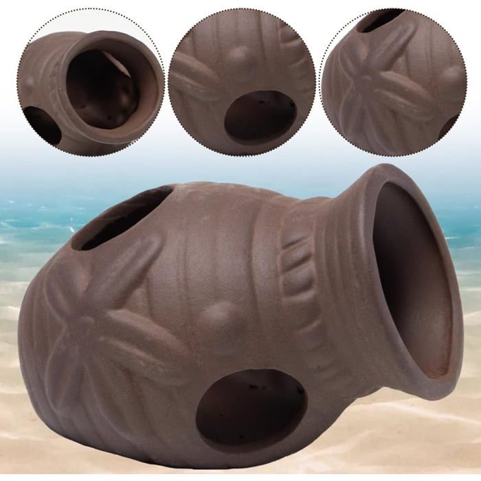 Lot De 2 Grottes Pour Aquarium - Cachettes Pour Crevettes Et Petits Poissons - ABS Marron - Facile à Nettoyer