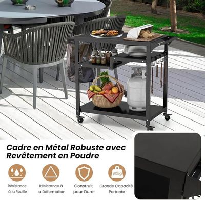 Desserte Plancha VEVOR 2 Niveaux - Chariot Barbecue Pliable Avec Roulettes Pour Four à Pizza Et Cuisine Extérieure