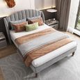 Chambre lit double rembourré 140*200cm, avec sommier à lattes et tête de lit, facile à installer, velours, gris-0