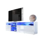 BRAND MEUBLE TV MASSIMO 200 cm Blanc Mat et portes Blanc Laquées LED RGB
