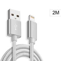 Cable Metal Nylon Renforce Chargeur USB Couleur Argent pour IPhone Longueur 2m Tréssé Compatible IPhone 5s/6/6S/7/8/X/Xr/11/12