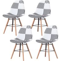 Lot de 4 chaises scandinave - MADE4US - CARLA - Tissu - Pieds en bois et metal - Noir/Blanc