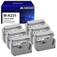 Compatible Rubans d'étiquette MK231 M-K231 MOOHO pour Brother MK231 Brother M-K231 Cassette,12mm Noir sur Blanc, Lot de 6