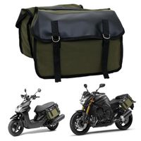 Sac de selle de moto - QINGQUE - Double porte-bagages - Toile et cuir - Vert militaire - 1056 pouces cubes